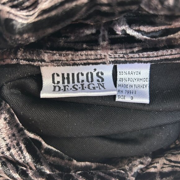 Chico's Design Womens Velvet Long Sleeve Button Up Shirt Size 3 Geometric Flower - Picture 3 of 7